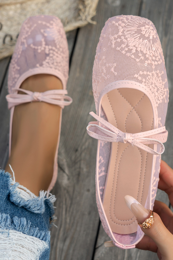 Fashionable Sequined Embroidered Square-toe Flat Casual Shoes | Consonak