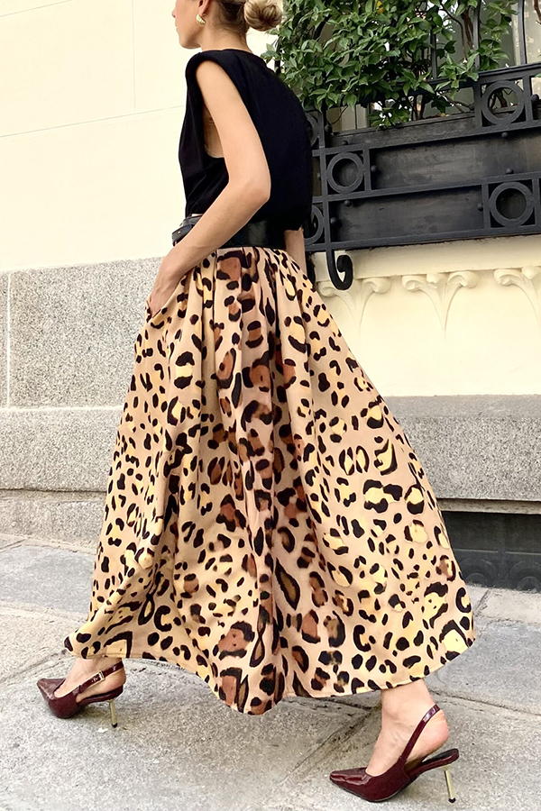Stylish Leopard Print Elegant Large Hem Maxi Skirt-consonak