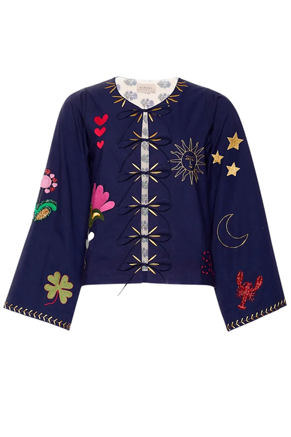 Fashionable Embroidered Lace-up Long-sleeved Loose Top-consonak