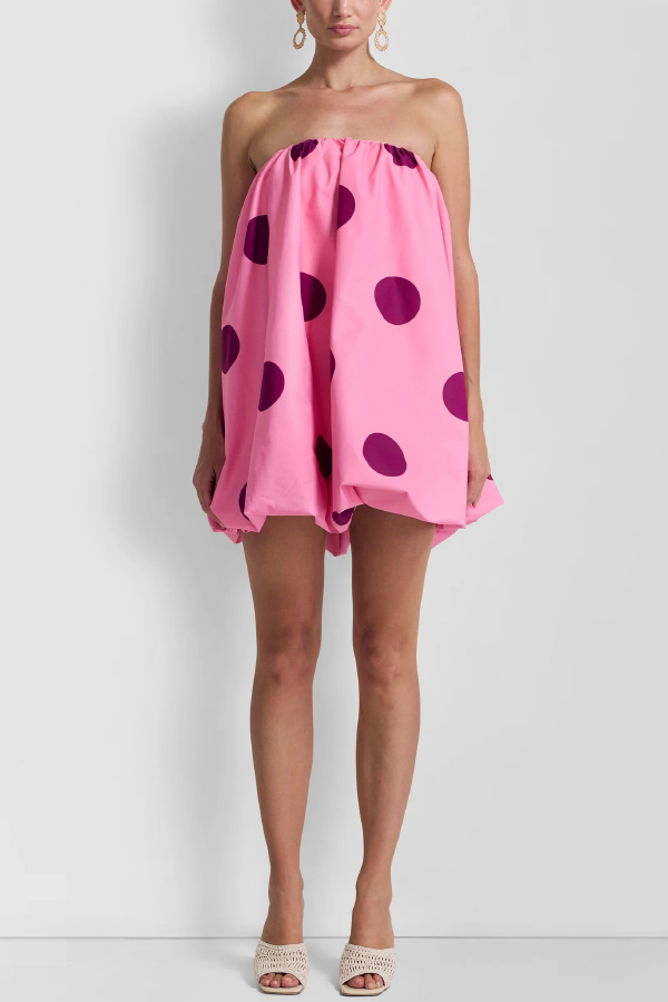 Fashionable Polka Dot Print Off-shoulder Sleeveless Loose Mini Dress-consonak