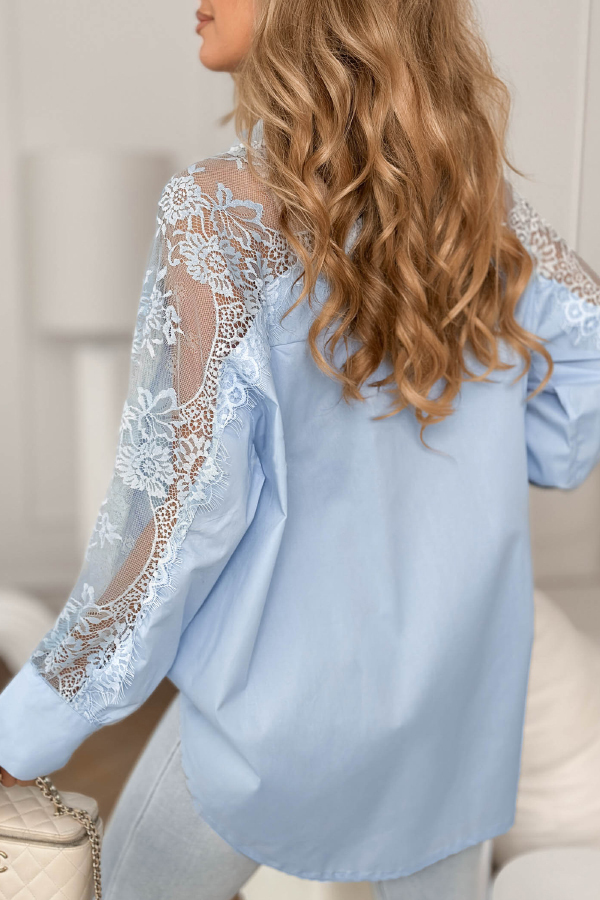 Solid Color Loose-fitting Patchwork Lace Long-sleeved Casual Shirt-consonak