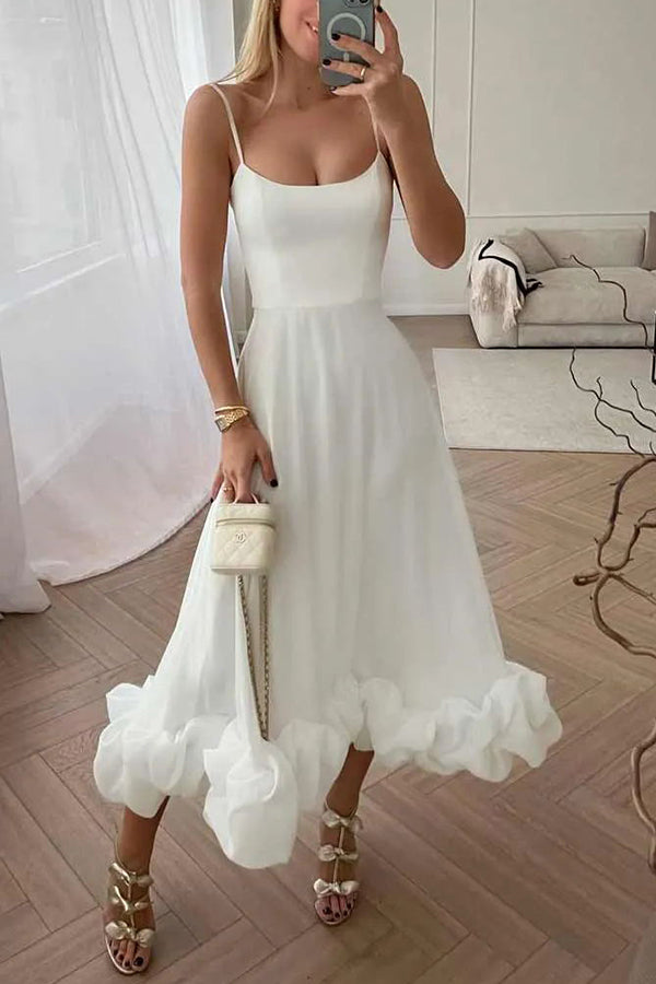 Midnight Girl Flounce Bustier Banquet Party Midi Dress-consonak