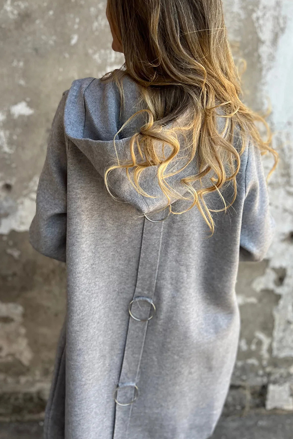 Solid Color Casual Long Sleeve Single Breasted Hooded Jacket-consonak