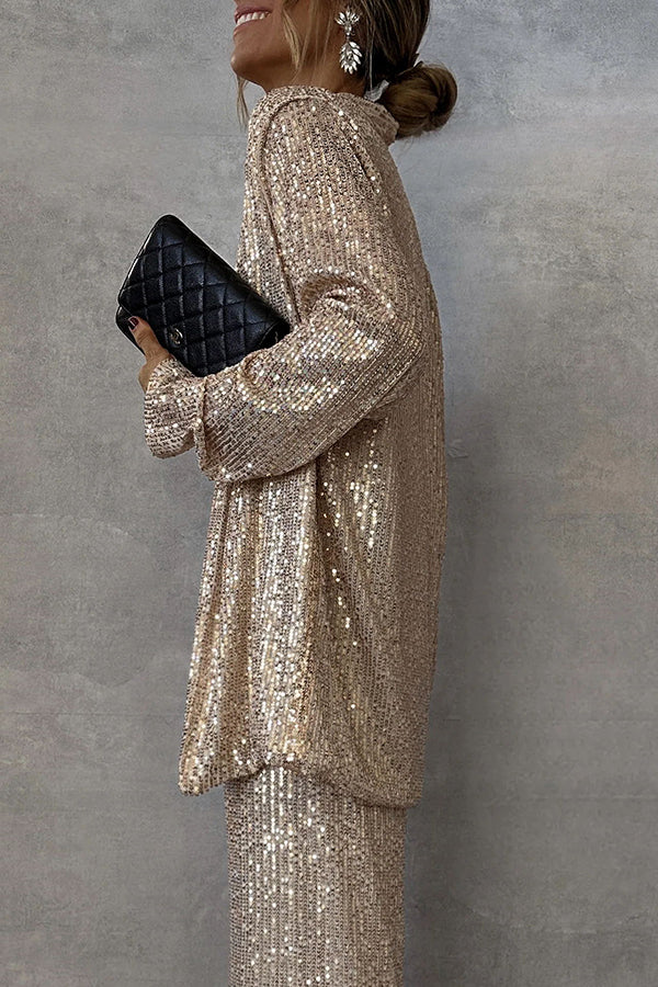 Party Scene Sequin Open Front Long Sleeve Drape Coat | Consonak