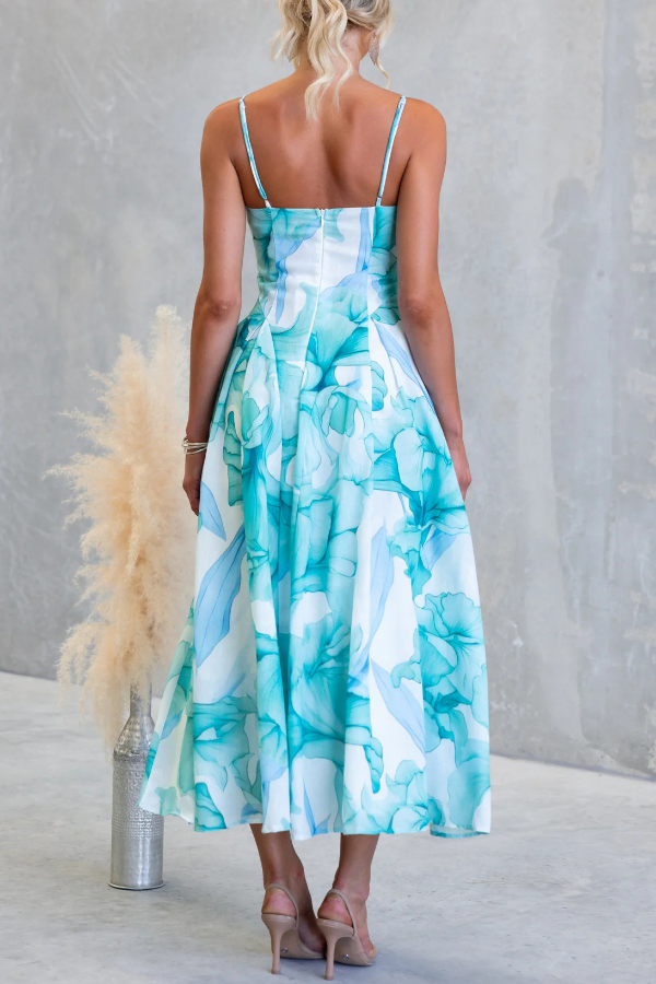Floral Print Spaghetti Strap Backless Holiday Maxi Dress-consonak