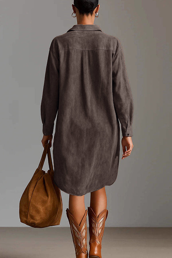 Fashionable Embroidered Loose Suede Long-sleeved Casual Mini Dress-consonak