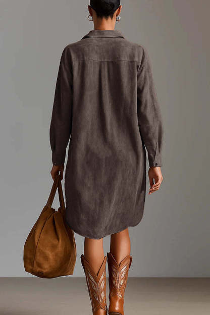 Fashionable Embroidered Loose Suede Long-sleeved Casual Mini Dress-consonak