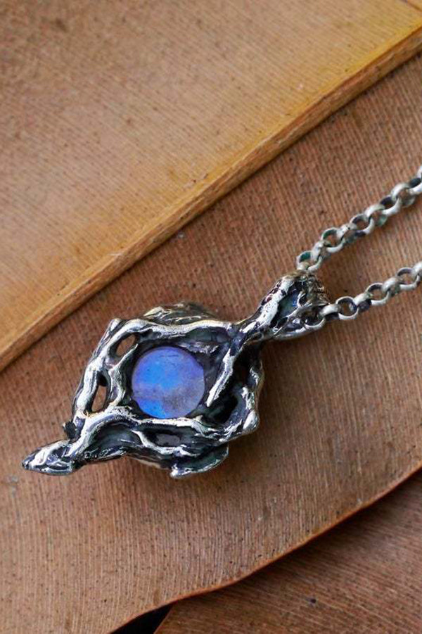 Vintage Rainbow Moonstone Glass Water Drop Pendant Necklace-consonak
