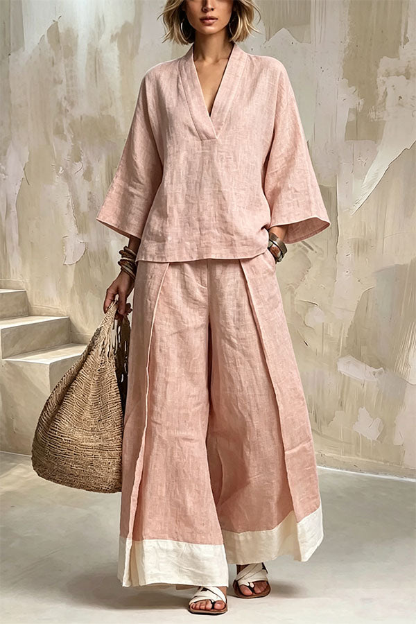 Minimalist V-Neck Linen Co-ord Set-Consonak