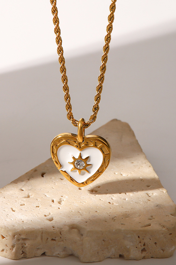 Vintage Stainless Steel Zircon Love Pendant-consonak