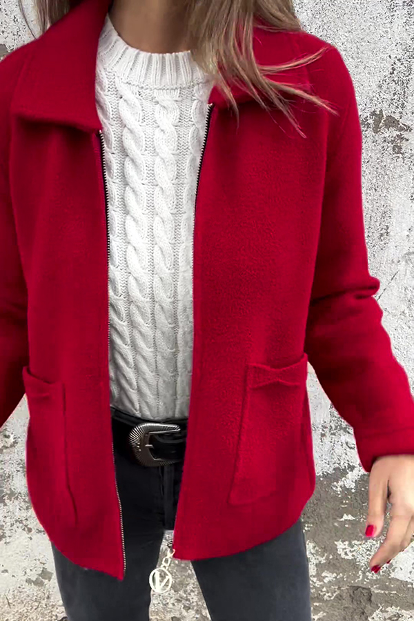 Solid Color Lapel Zipper Pocket Casual Jacket-consonak