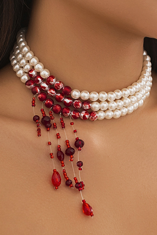 Gothic Blood Drop Tassel Halloween Personalized Necklace-consonak