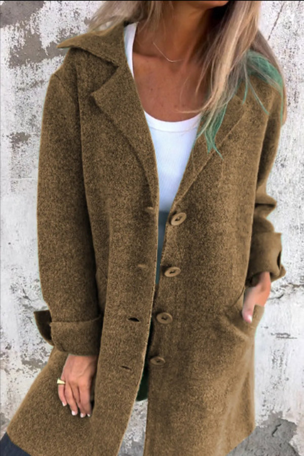 Solid Color Lapel Pocket Single Breasted Midi Coat-consonak