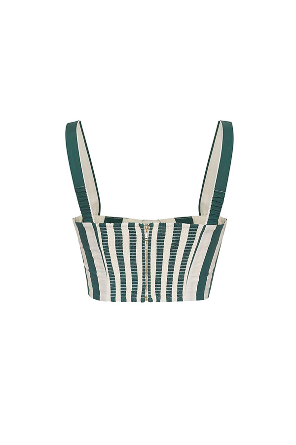 Claudine Striped Heart-shaped Smocked Tank and Raffia Buckle Belted Pocket Bubble Shorts Set