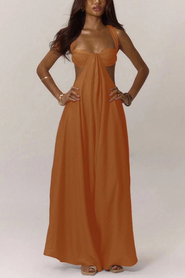 Solid Color Casual Camisole Loose Stretch Wide-leg Jumpsuit-consonak