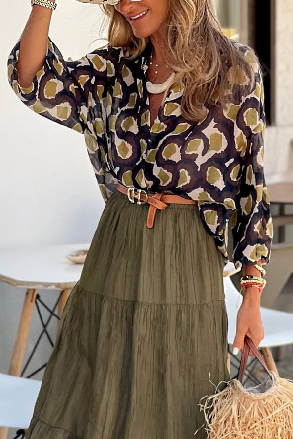 Unique Printed Lapel Button-down Loose Casual Shirt-consonak