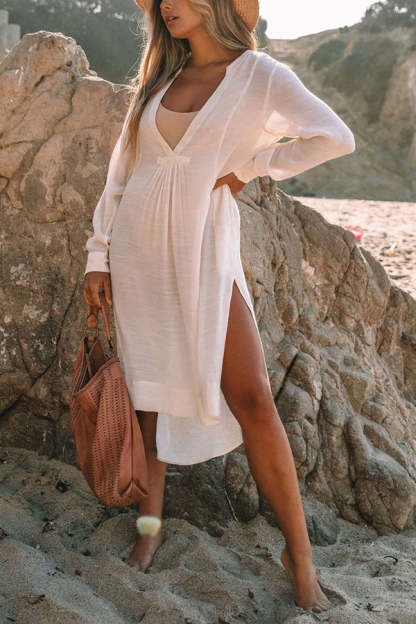 A Perfect Travel Linen Blend Pocketed Cover-up Dress-consonak