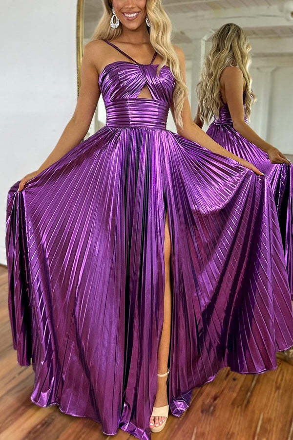 Queen style metal fabric suspender strapless sexy party hollow out elegant pleated long skirt-consonak