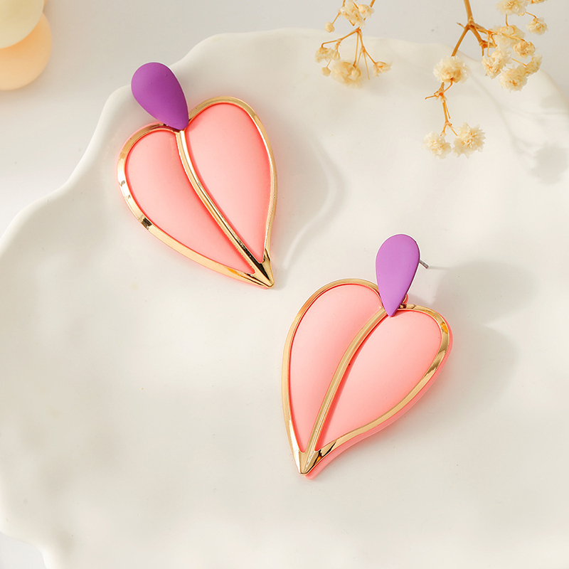 Casual Resort-style Lacquered Color-blocked Heart-shaped Earrings-consonak