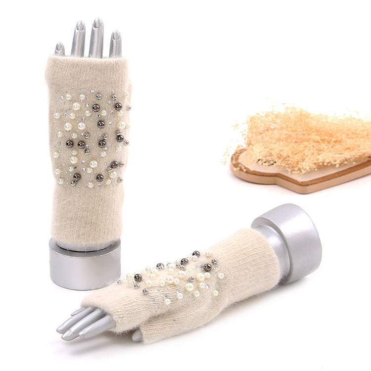 Shiny Pearl Fingerless Gloves-consonak