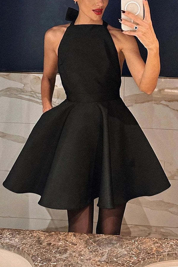 Sexy Backless Halterneck Lace-up Pocket Mini Dress-consonak