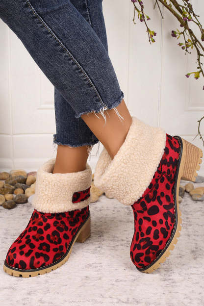 Leopard Print Thick Heel Warm Mid-calf Snow Shoes-consonak