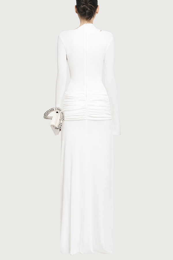 Stylish Long-sleeved Slim-fit Pleated Elegant Maxi Dress-consonak