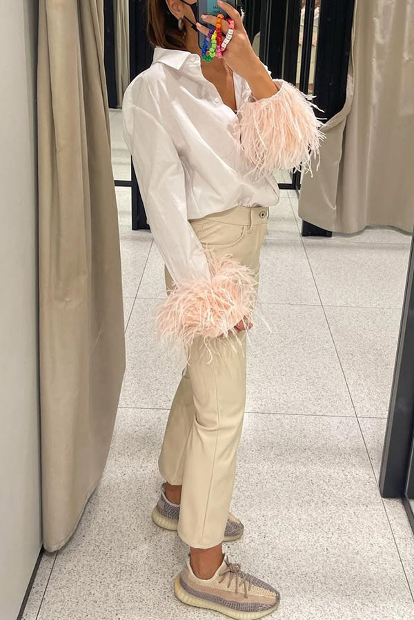 Fashionable Feather Long-sleeved Casual Loose Shirt-consonak