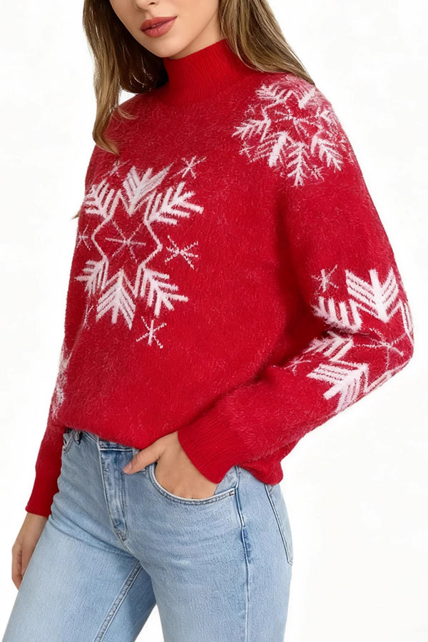 Christmas Snowflake Pattern Long-sleeved Loose Knit Sweater-consonak