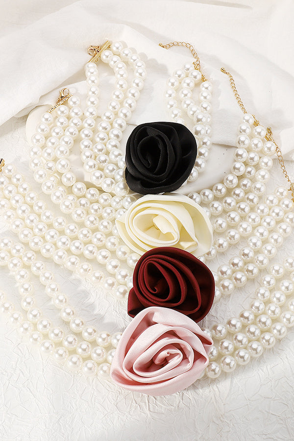 Retro Romantic Hepburn Style Pearl Rose Necklace-consonak