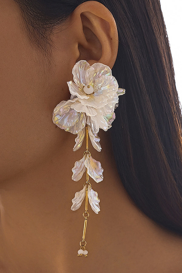 Fashionable Tassel Floral Mermaid Pearlescent Earrings-consonak