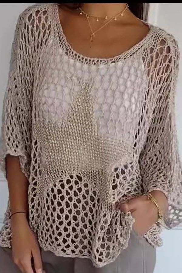 Fashionable Five-star Round Neck Loose Knitted Cover-up Top-consonak