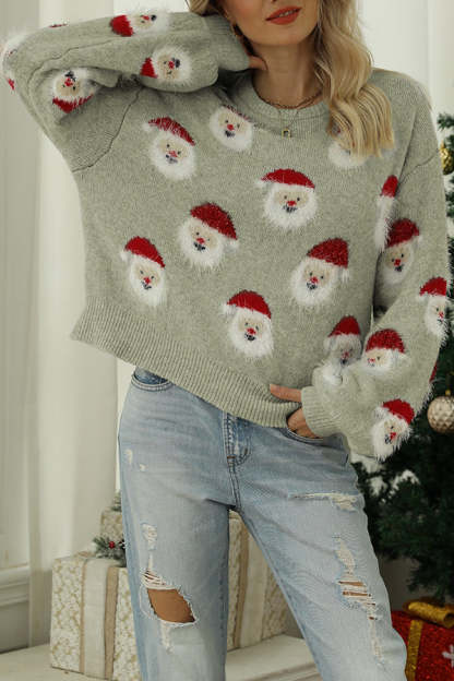 Christmas Print Crew Neck Long Sleeve Sweater-consonak