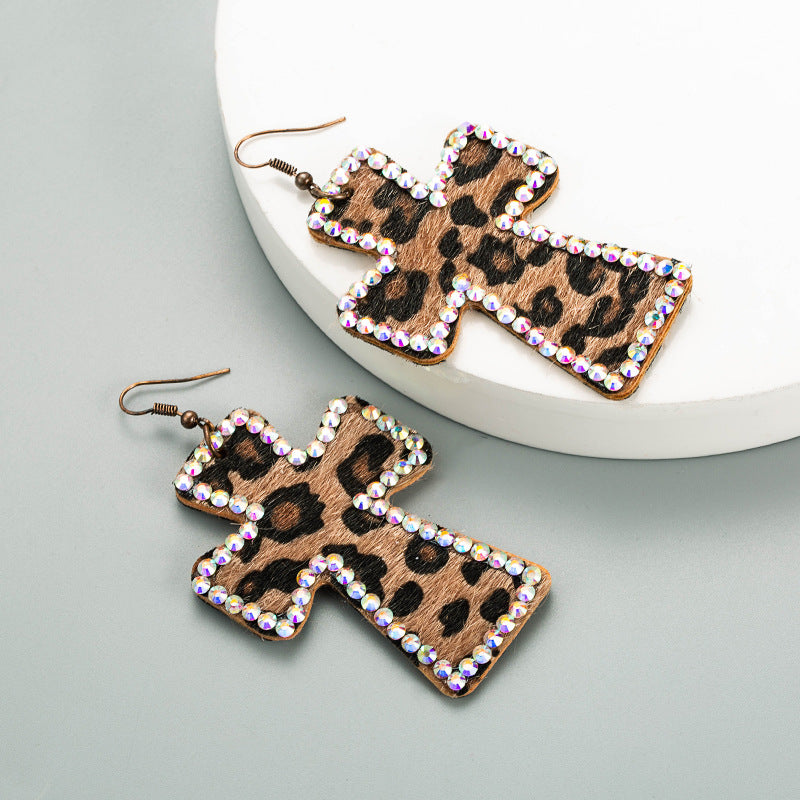 Exaggerated Cross Personality Leopard Print Earrings | Consonak