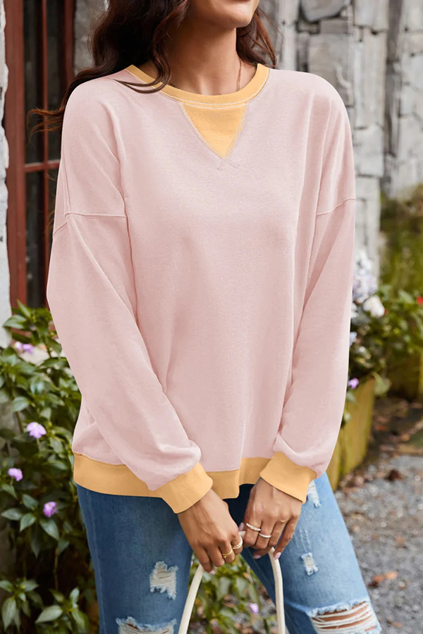 Fashionable Contrasting Color Loose Long-sleeved Casual Sweatshirt-consonak