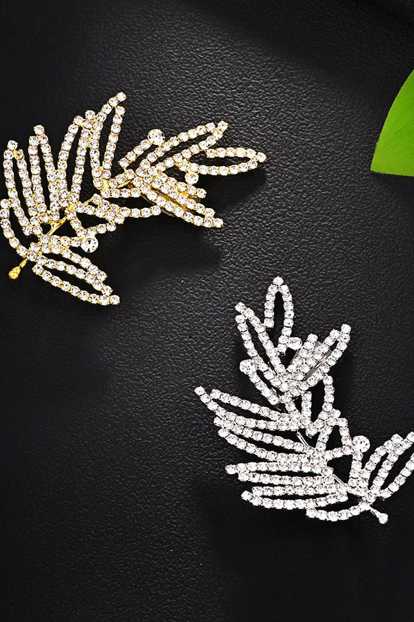 Rhinestone Leaf Ear-Cuff Earrings-Consonak
