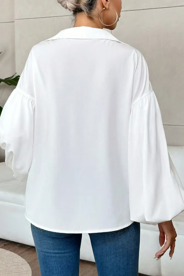 Stylish Polka Dot Print Collared Puff Sleeve Loose Shirt | Consonak