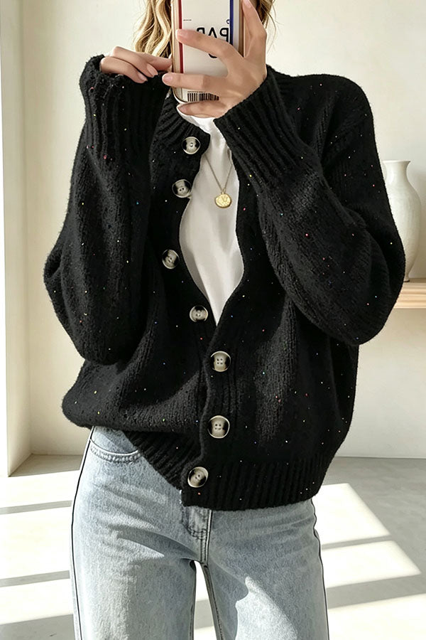 Atmospheric Mixed Color Knit Colorful Dots Button Up Long Sleeve Cardigan-Consonak
