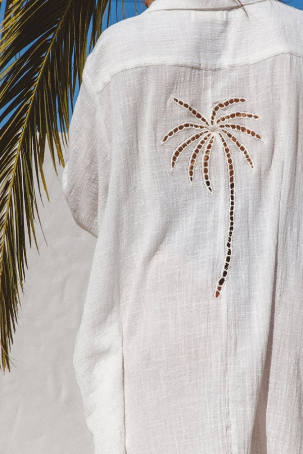 Solid Color Loose Long-sleeved Hollowed-out Long Cover-up Shirt-consonak