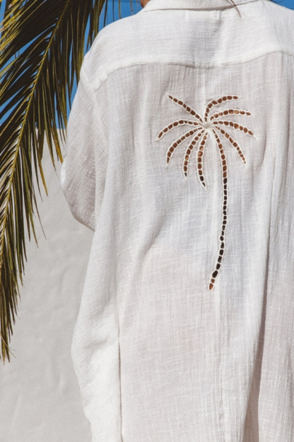 Solid Color Loose Long-sleeved Hollowed-out Long Cover-up Shirt-consonak