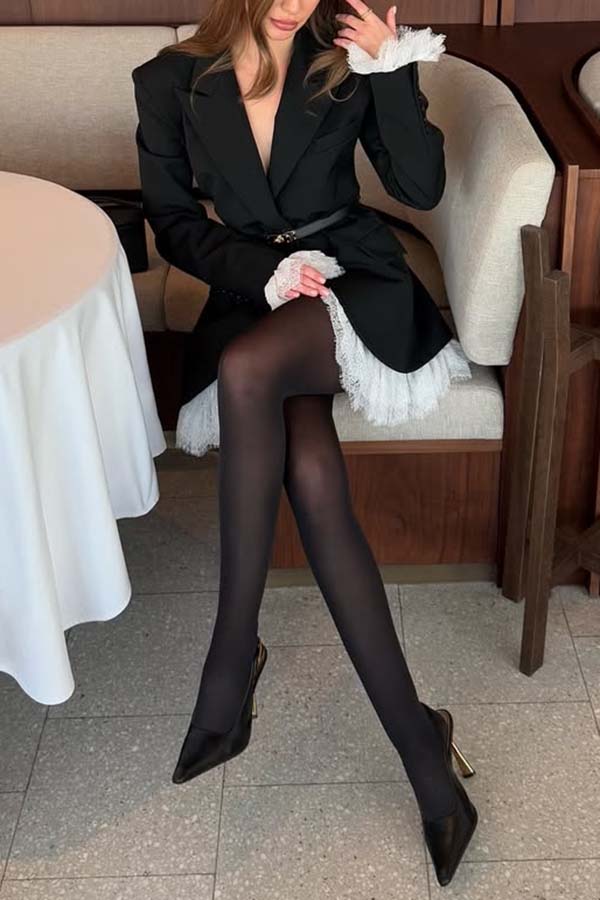 Cue The Chic Lace Trim Button Long Sleeve Lapel Blazer Mini Dress-consonak