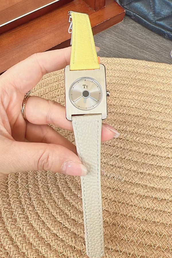 Square Steel Case Dopamine Color Matching Leather Strap Watch-consonak