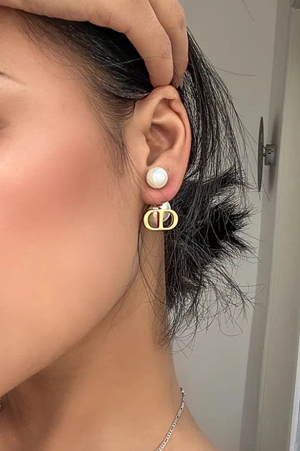 Vintage Double D Shape Pearl Earrings-consonak