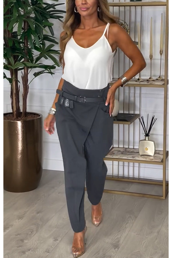 Busy As Usual High Rise Button Waist Pocket Tapered Pants-consonak