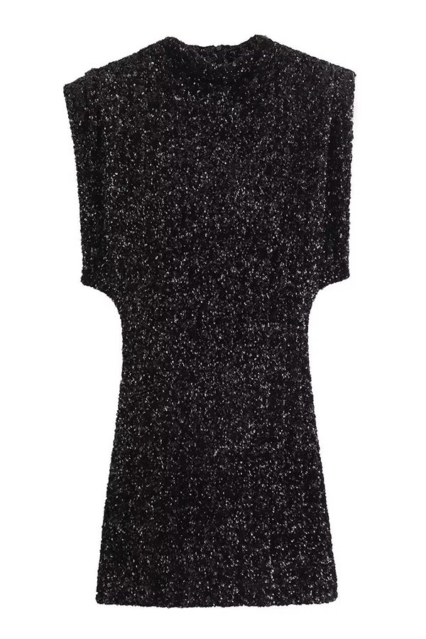 Fashionable Sequined Round Neck Sleeveless Slim-fit Mini Dress-consonak