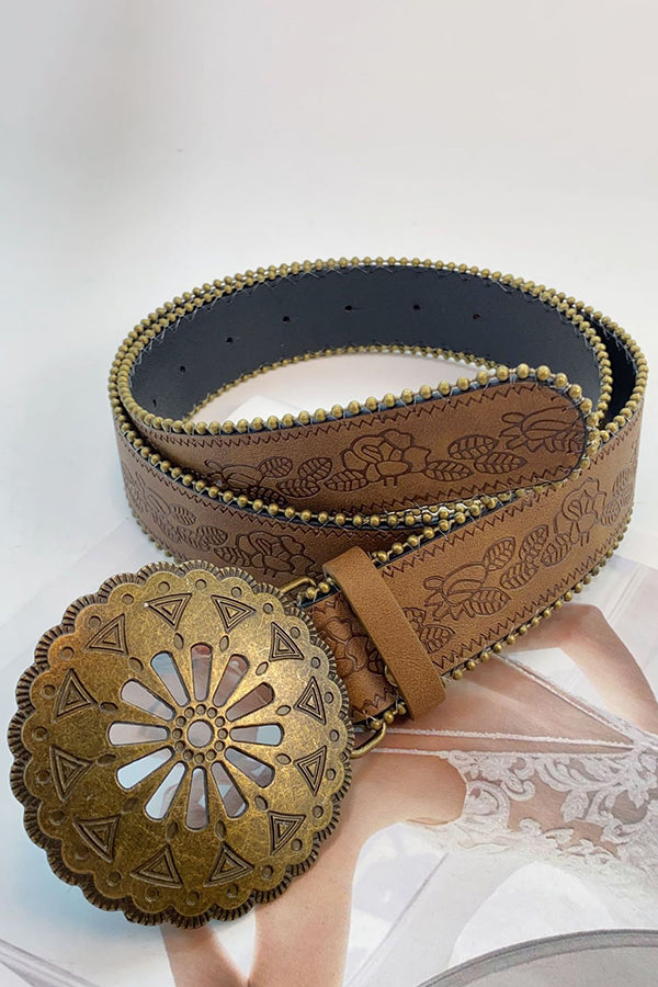 Retro Versatile Faux Leather Carved Brown Belt | Consonak