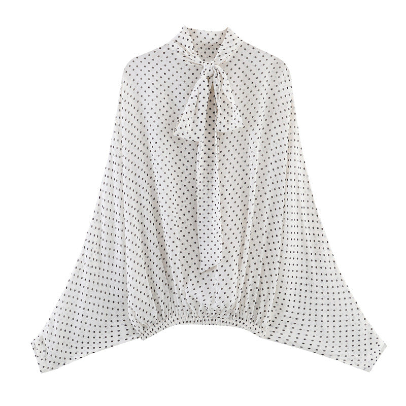 Seraphina Flowing Lantern-Sleeve Polka Dot Blouse-Consonak