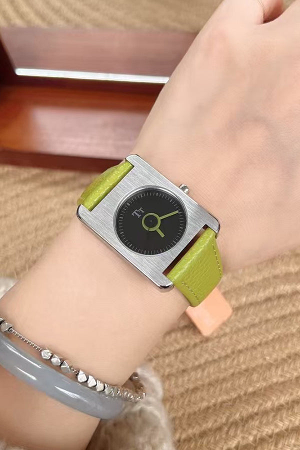 Square Steel Case Dopamine Color Matching Leather Strap Watch-consonak