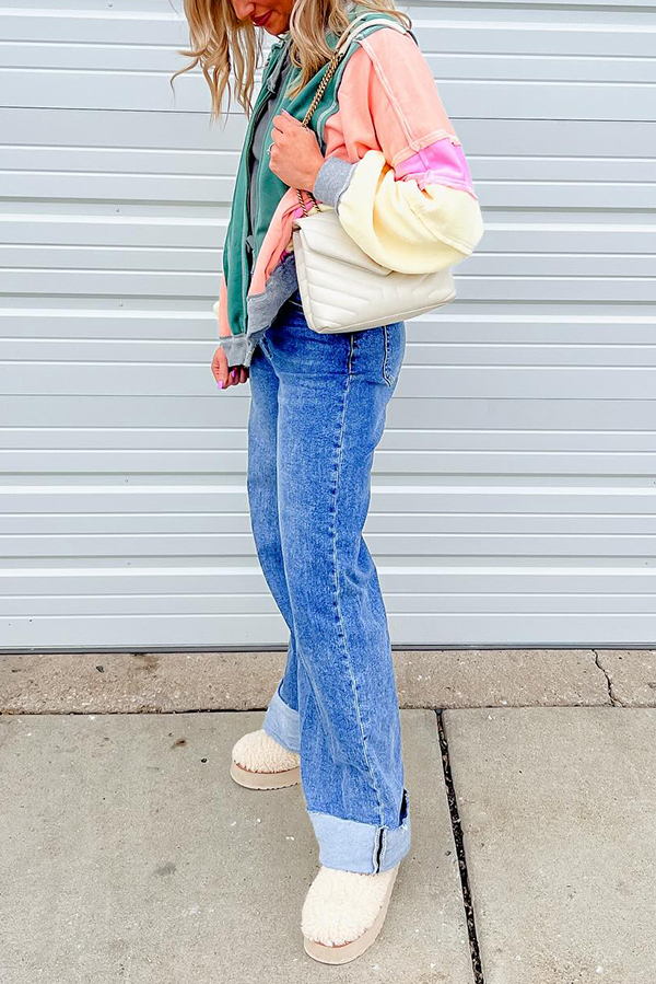 Fresh Color Matching Loose Casual Round Neck Jacket-consonak