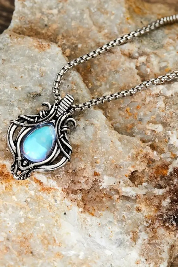 Vintage Moonstone Hollow Water Drop Pendant Necklace-consonak